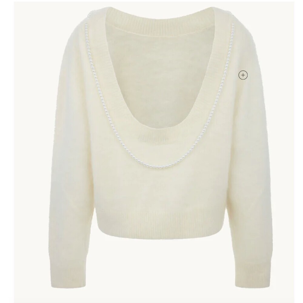 Bernadette Solène Brushed Cashmere Pullover Open Back Pearl Necklace White Small - Picture 4 of 15